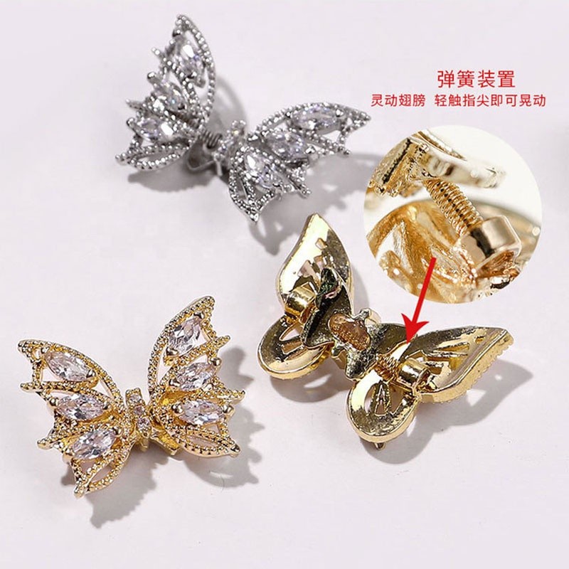 Wholesale Luxury Moving butterfly Zircon Jewelry Ornament Nail Art Charms Decoration 3D Nail Accessories