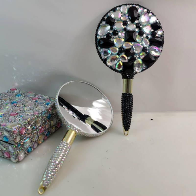 Luxury Rhinestone Makeup Mirror Shiny Diamond Cosmetic Mirror Beauty Salon Eyelash Princess Handheld Mirror