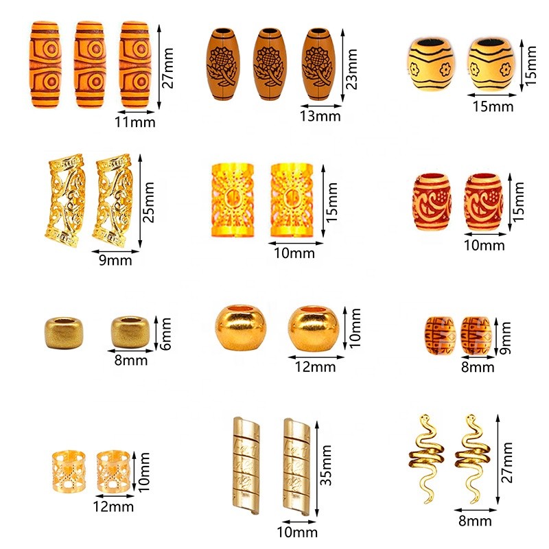 New 124pcs Braiding Hair Rings Jewelry for Braiding Hair Dreadlock Jewelry Hair Beads Braid Accessories