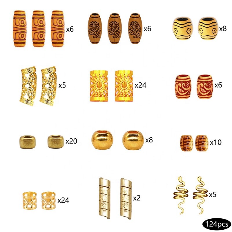 New 124pcs Braiding Hair Rings Jewelry for Braiding Hair Dreadlock Jewelry Hair Beads Braid Accessories