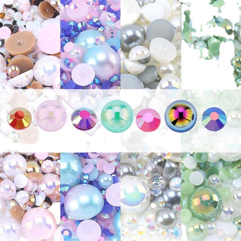 Hot Sale Mix Size Fat Back Pearls Rhinestone Applique for Nail Art Decoration Half Round Beads Nail Charms