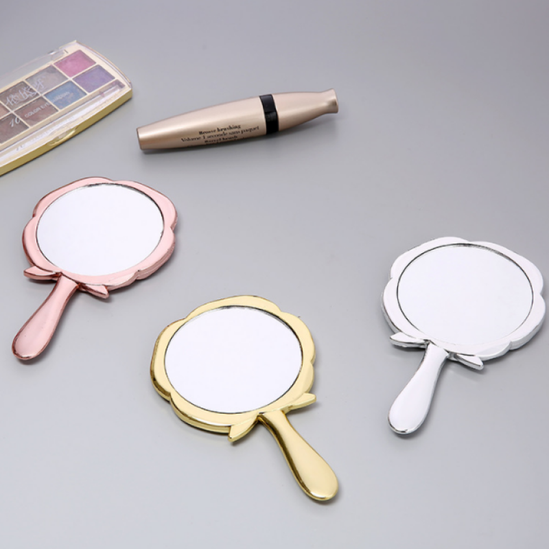 Plastic Portable Rose Shape Makeup Pocket Mirror Shining Silver Rose Gold Handheld Mirror Beauty Salon Gift Mirror