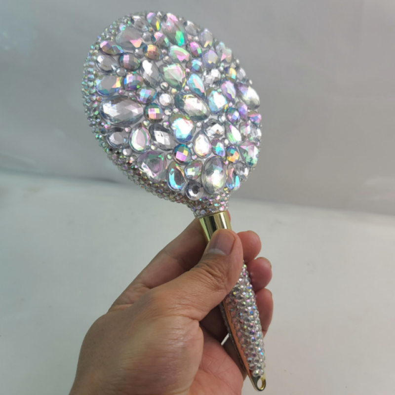 Luxury Rhinestone Makeup Mirror Shiny Diamond Cosmetic Mirror Beauty Salon Eyelash Princess Handheld Mirror