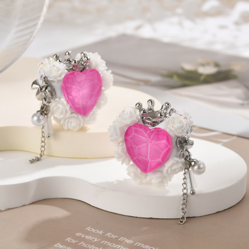 Fluorescent Heart Rose Crown Straight Hole DIY Beads for Pen Acrylic Loose Beads With Pear Tassel for Jewlery Making