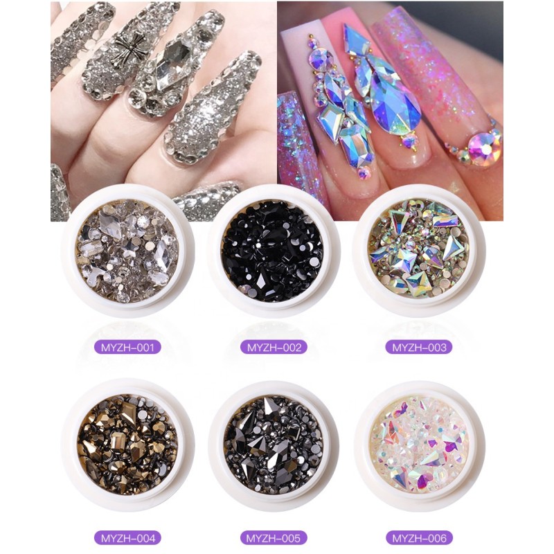 Wholesale Shining Mixed Shaped Rhinestones Nail Charms 3D Crystal Diy Flat Bottom Glass Diamond