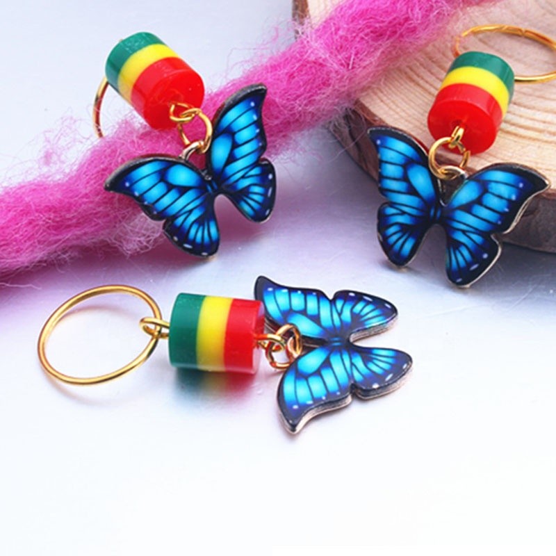Wholesale Fashion butterfly Hair Beads Braid Locs Hair Accessories Jewelry for Dreadlocks Cuffs Charms