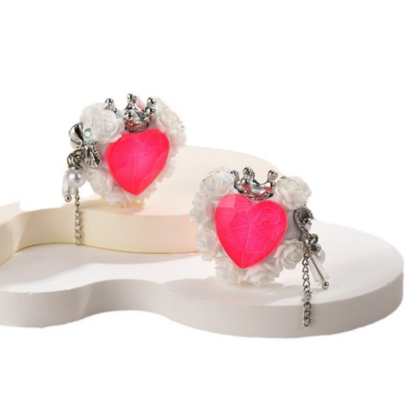 Fluorescent Heart Rose Crown Straight Hole DIY Beads for Pen Acrylic Loose Beads With Pear Tassel for Jewlery Making