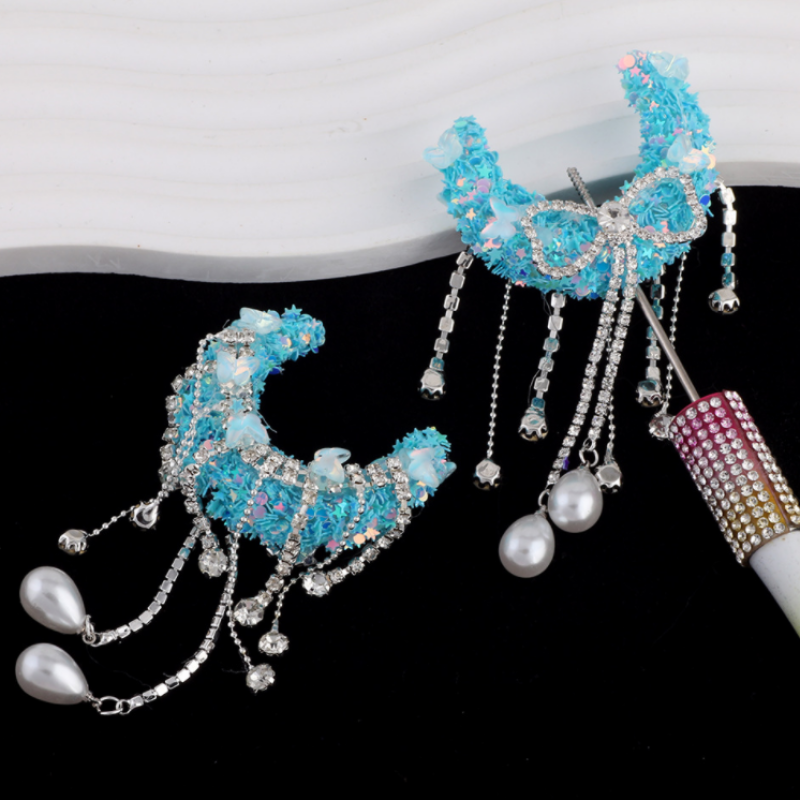 Bow Rhinestone Moon Shape Beads With Pearl Tassels DIY Beads for Pen Phone Keychain Necklace Accessories