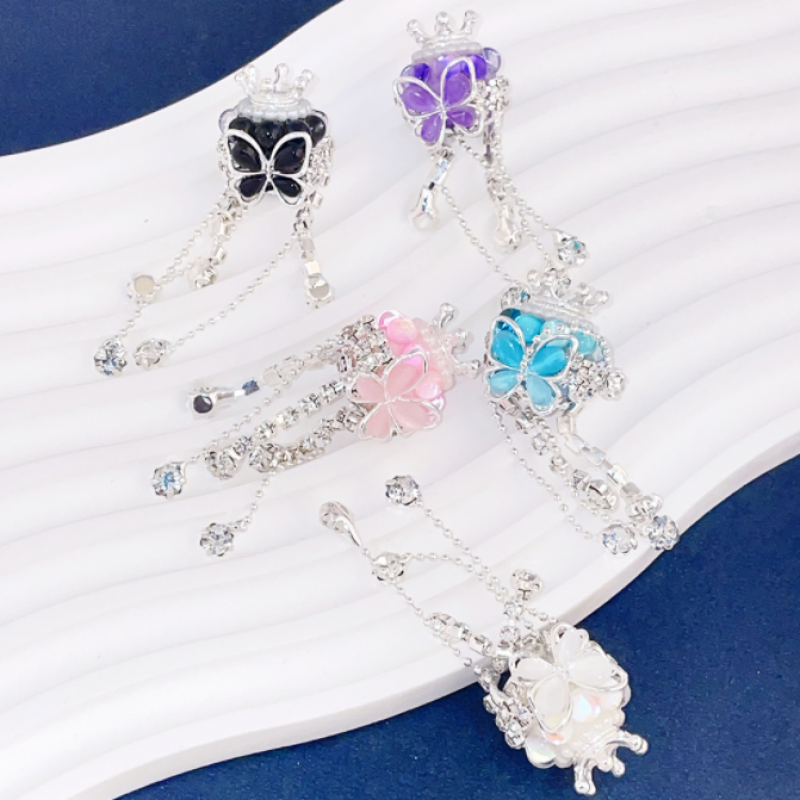 Butterfly Crown With Rhinestone Chain Ball Beads for Pen DIY Phone Necklace Keychain Accessories