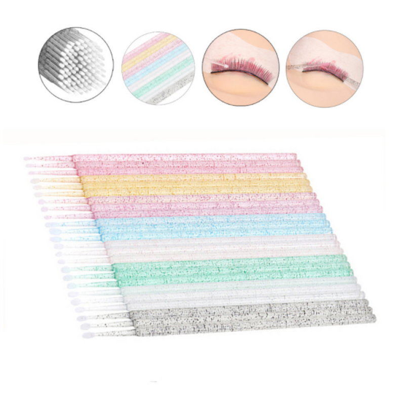 100pcs Crystal Glitter Lash Extension Cleaning Micro Swab Lint Free Eyelash Extension Removing Micro Brushes