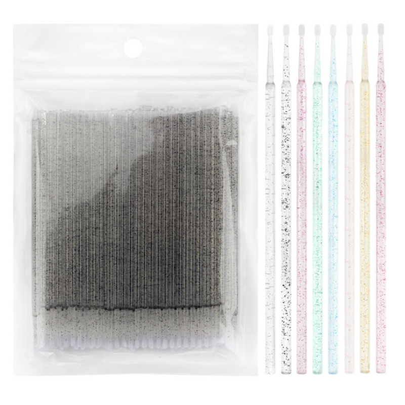100pcs Crystal Glitter Lash Extension Cleaning Micro Swab Lint Free Eyelash Extension Removing Micro Brushes