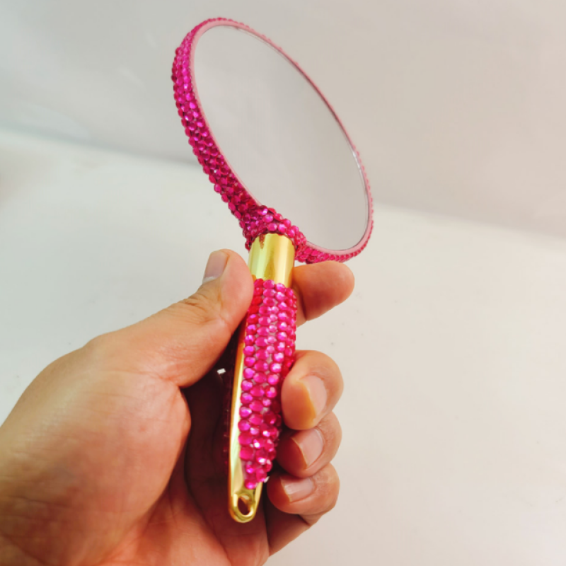 Luxury Rhinestone Makeup Mirror Shiny Diamond Cosmetic Mirror Beauty Salon Eyelash Princess Handheld Mirror