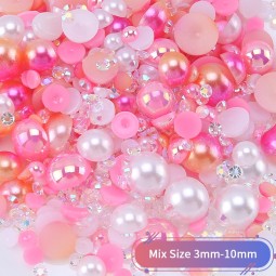 Hot Sale Mix Size Fat Back Pearls Rhinestone Applique for Nail Art Decoration Half Round Beads Nail Charms