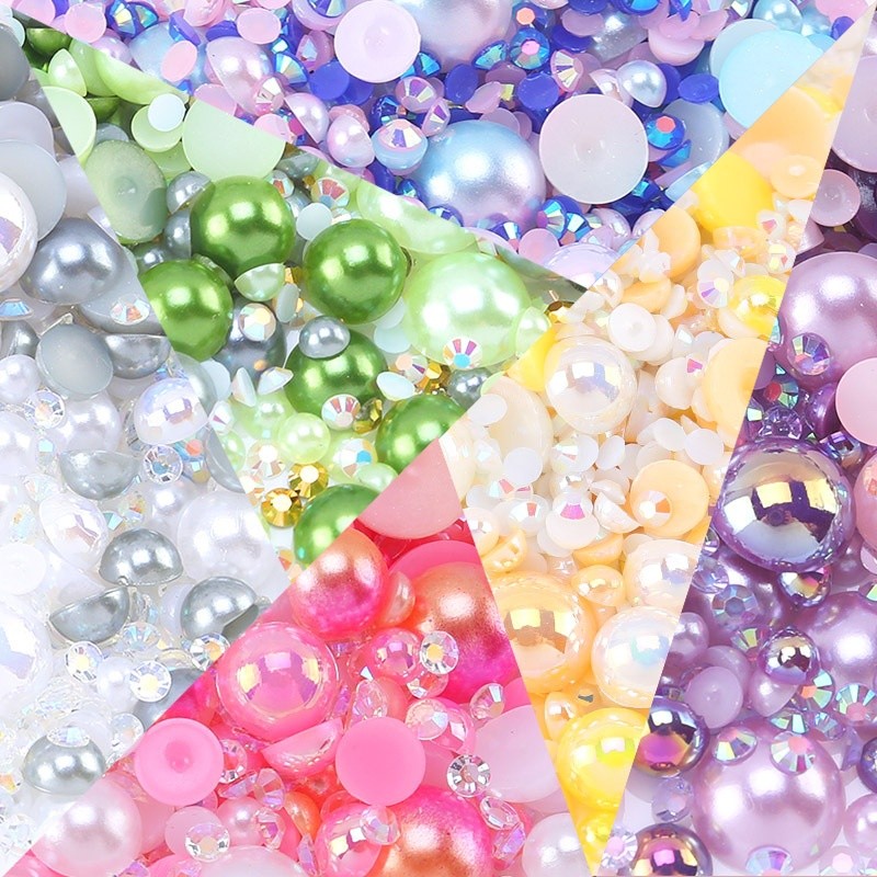 Hot Sale Mix Size Fat Back Pearls Rhinestone Applique for Nail Art Decoration Half Round Beads Nail Charms