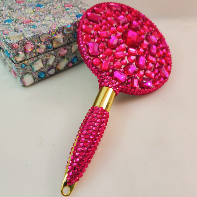 Luxury Rhinestone Makeup Mirror Shiny Diamond Cosmetic Mirror Beauty Salon Eyelash Princess Handheld Mirror
