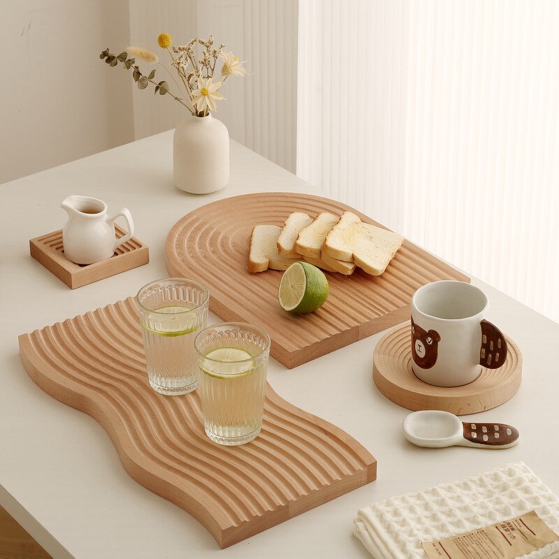 Serving Tray Manufacturer - Custom Japandi Style Beech Wood Water Ripple Tray