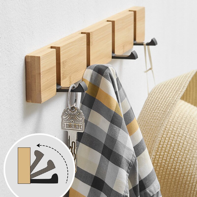 Wall Hooks Manufacturer - Multifunctional 5 Hooks Bamboo Wall Mounted Coat Hanger