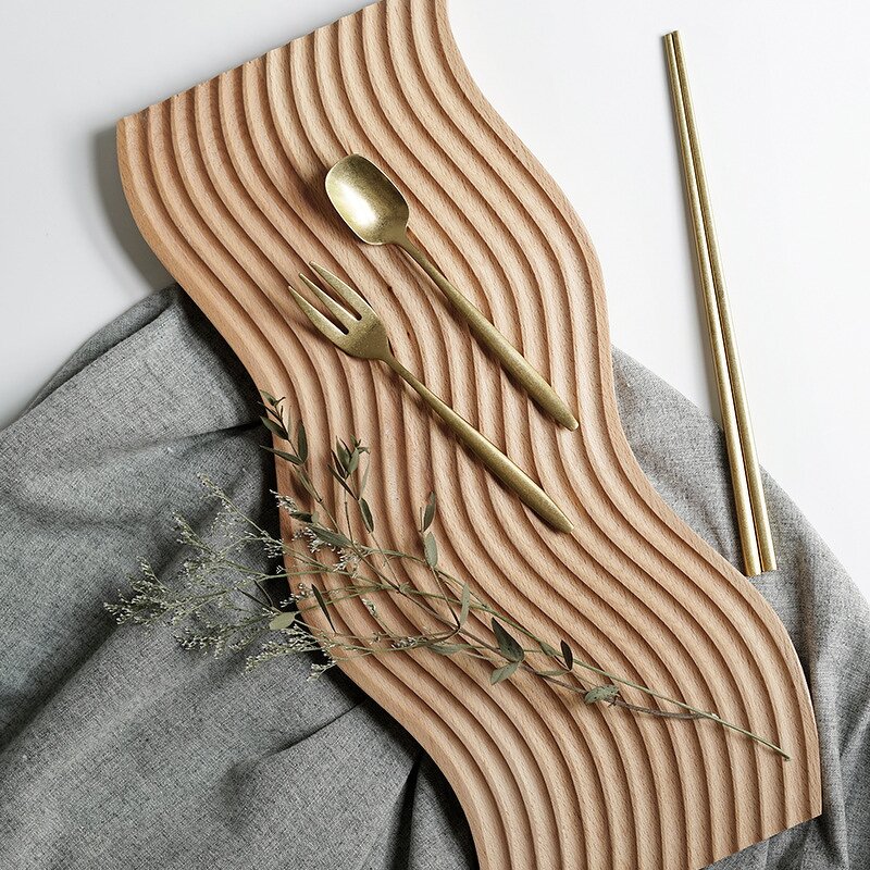 Serving Tray Manufacturer - Custom Japandi Style Beech Wood Water Ripple Tray