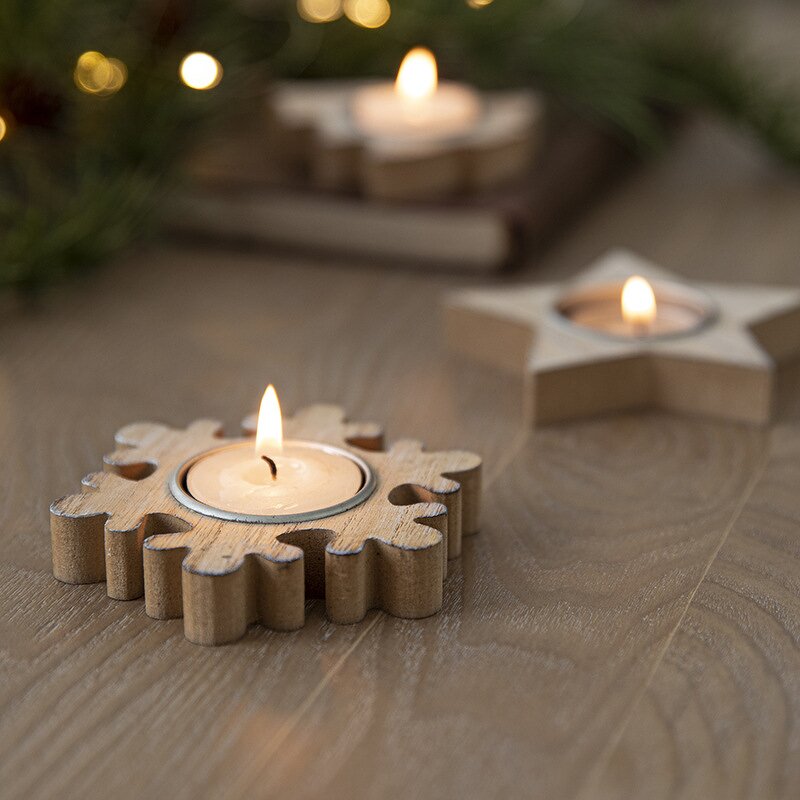 Wooden Candle Holder Manufacturer - Custom Snowflake Deer Christmas Tree Tealight