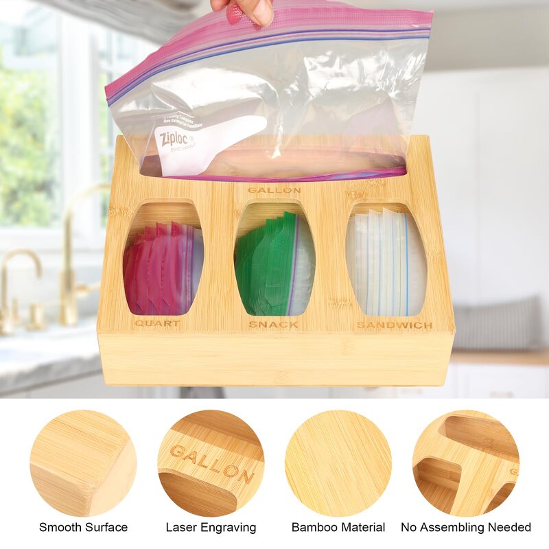Ziplock Bag Organizer Manufacturer - Eco-Friendly Bamboo Kitchen Food Storage Box