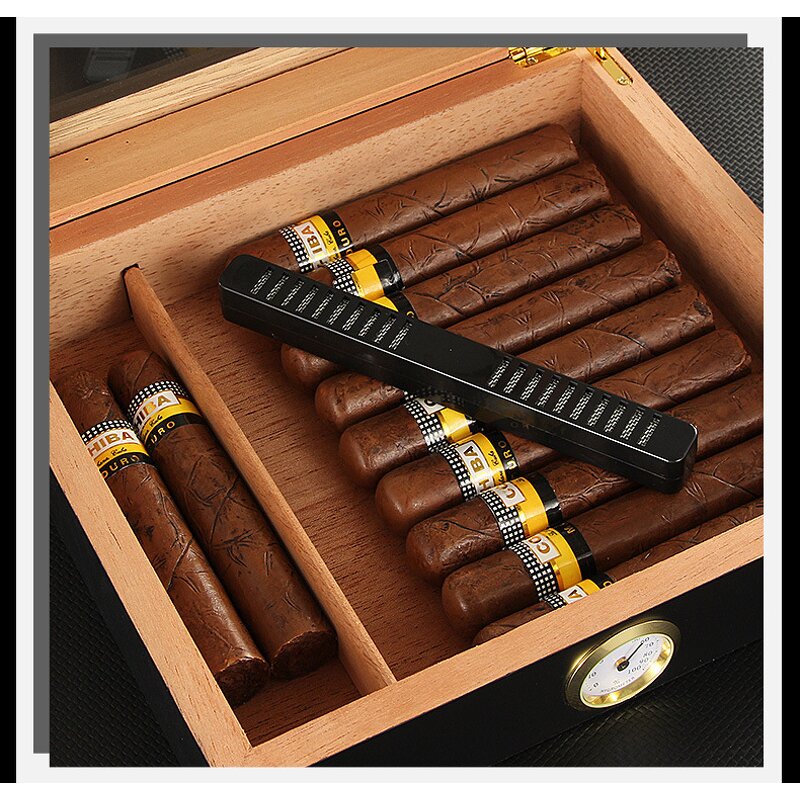 Cigar Humidor Manufacturer - Custom Small Dark Wooden Lacquer Glass Top Box