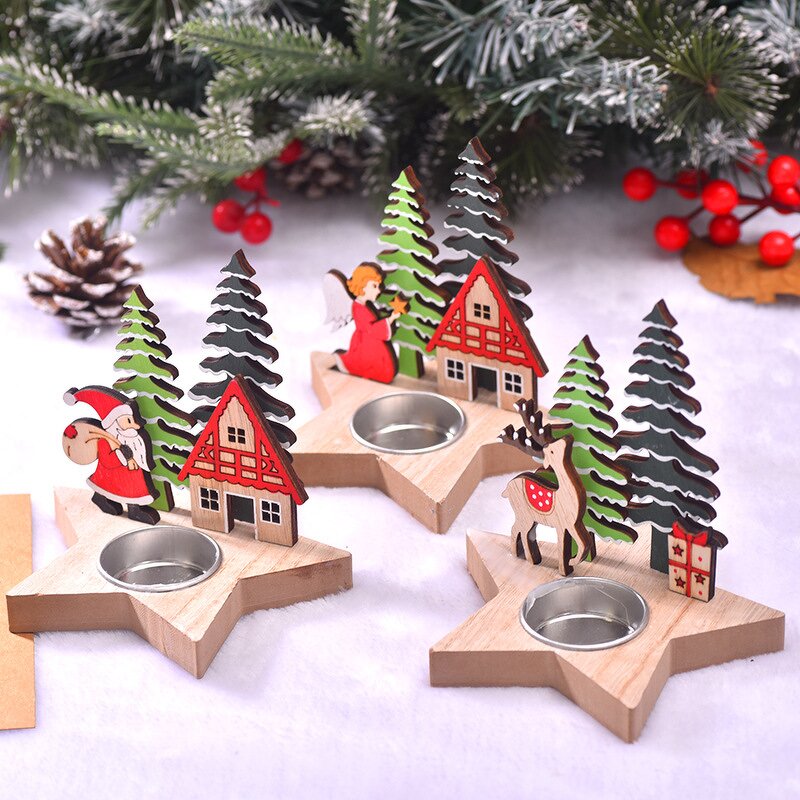 Wooden Candle Holder Manufacturer - Custom Snowflake Deer Christmas Tree Tealight