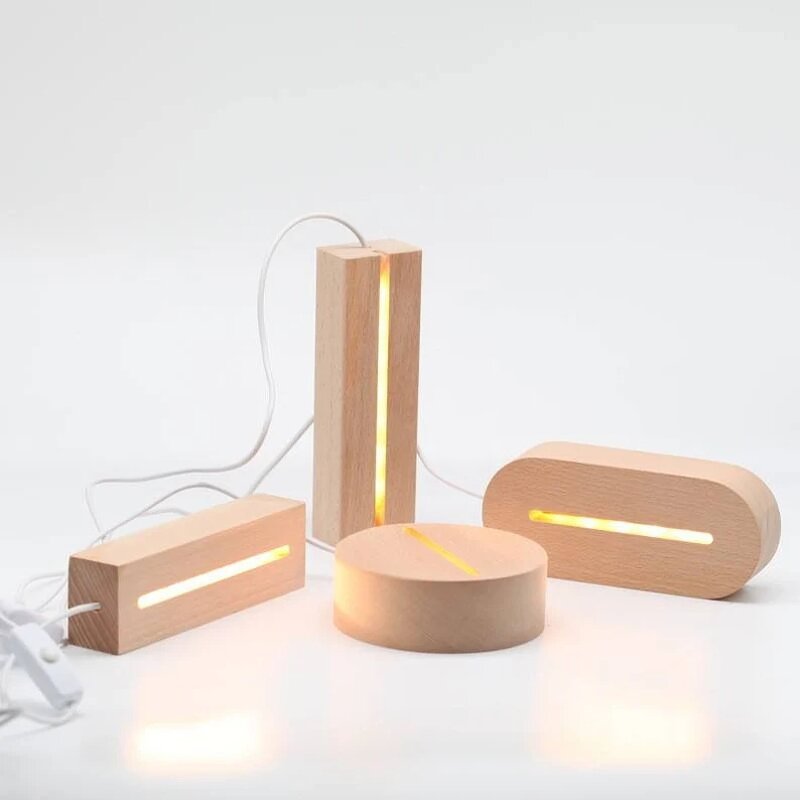 LED Night Light Base Manufacturer - Round Square Display Stand USB Wooden Base