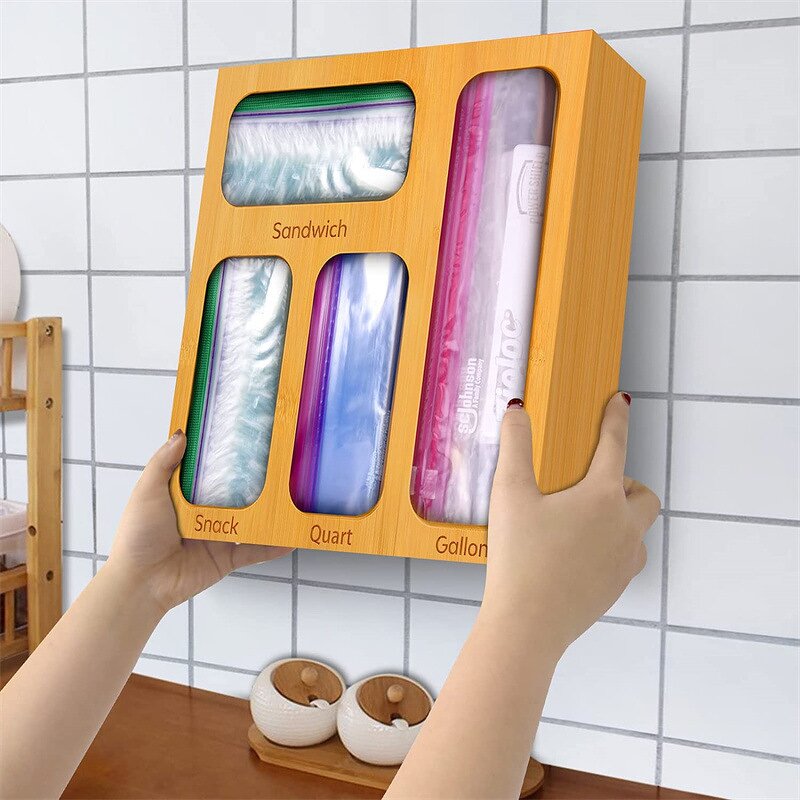 Ziplock Bag Organizer Manufacturer - Eco-Friendly Bamboo Kitchen Food Storage Box