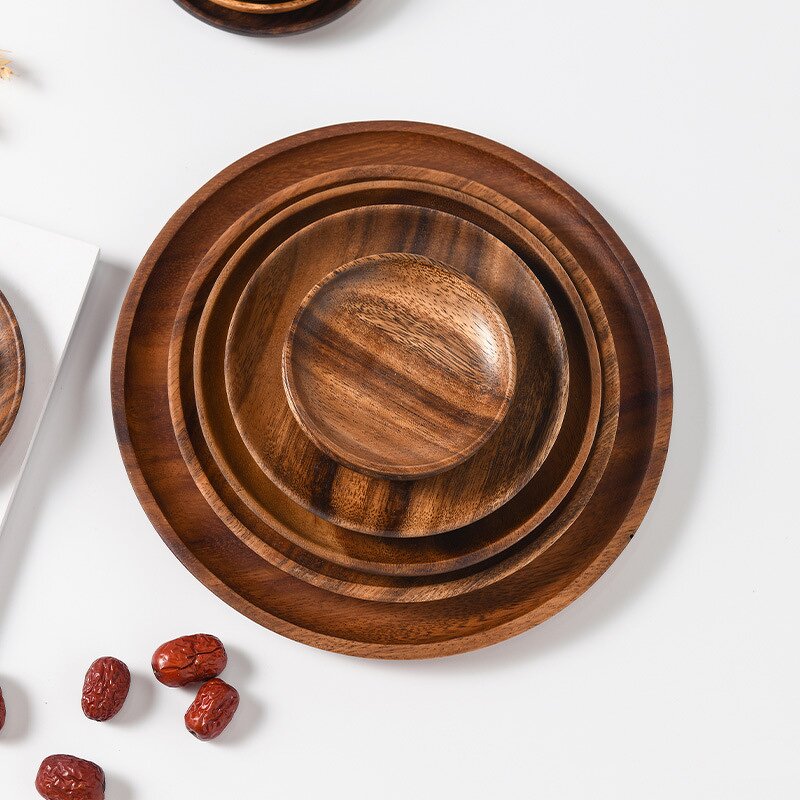 Serving Tray Manufacturer - Eco-Friendly Round Acacia Wood Cutlery Decorative Tray
