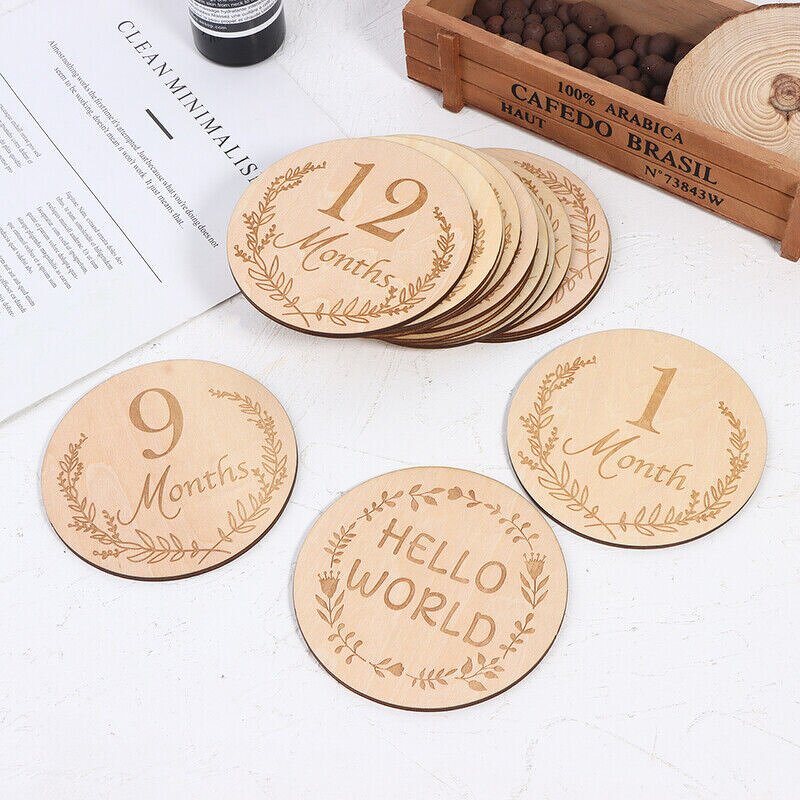 Baby Milestone Cards Manufacturer - 12 Pcs Laser Cut Eco-Friendly Wood Round Cards