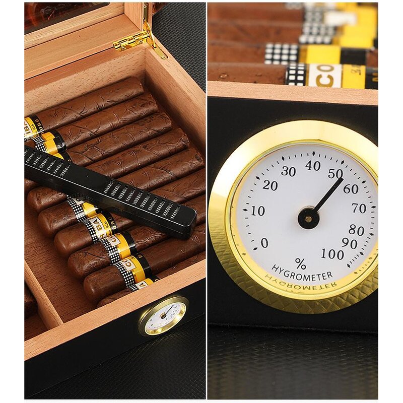 Cigar Humidor Manufacturer - Custom Small Dark Wooden Lacquer Glass Top Box