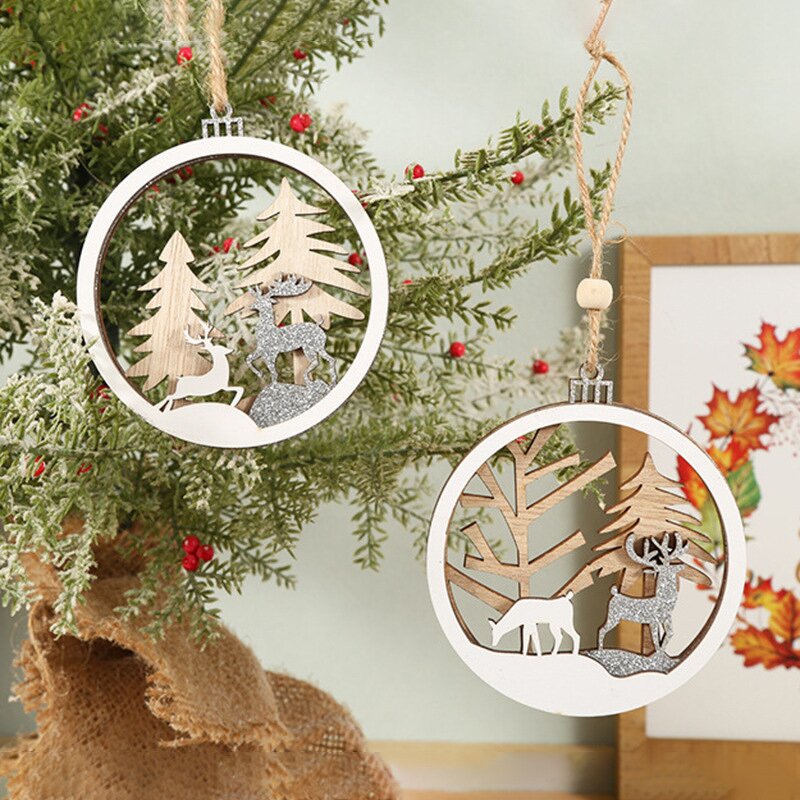 Christmas Ornament Manufacturer - Hot Sale Retro Round Boxwood Laser Cut Hanging