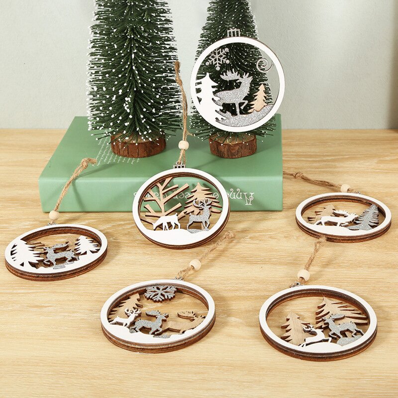 Christmas Ornament Manufacturer - Hot Sale Retro Round Boxwood Laser Cut Hanging