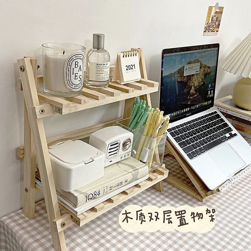 Display Stand Manufacturer - Foldable Wooden Ladder Portable Desktop Shelf Holder