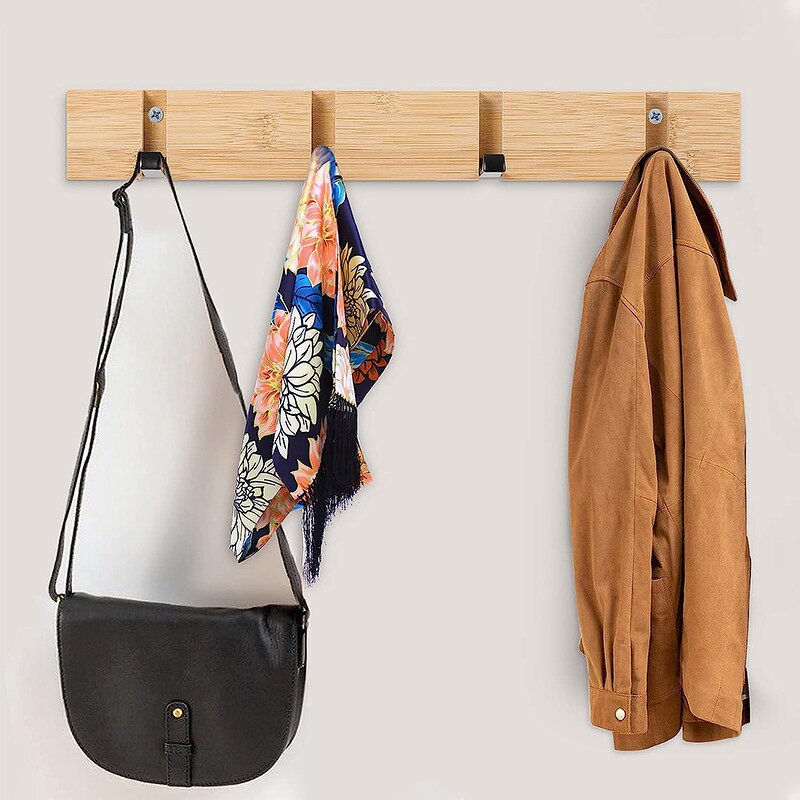 Wall Hooks Manufacturer - Multifunctional 5 Hooks Bamboo Wall Mounted Coat Hanger