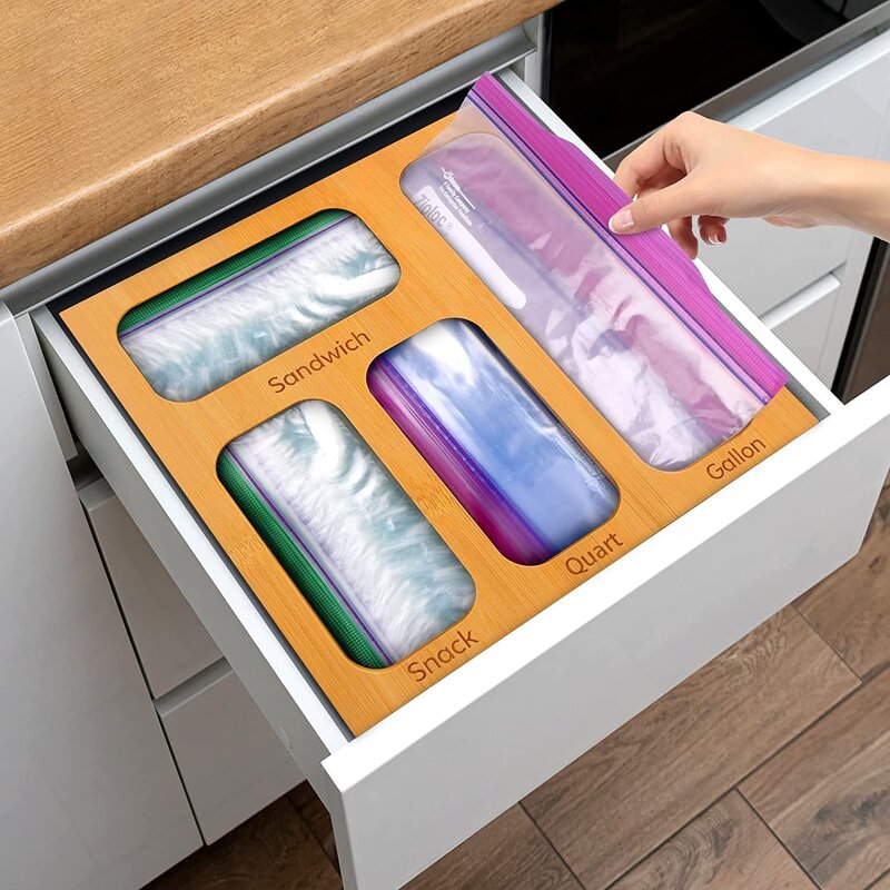 Ziplock Bag Organizer Manufacturer - Eco-Friendly Bamboo Kitchen Food Storage Box