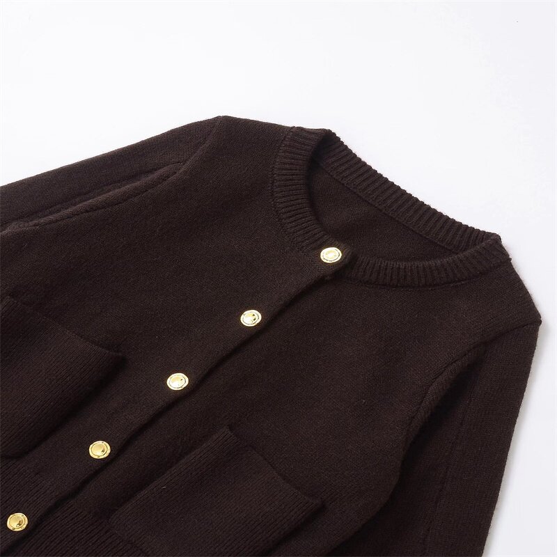 Pocket Decoration Knitted Sweater Factory - OEM Custom Retro Round Neck Single-breasted