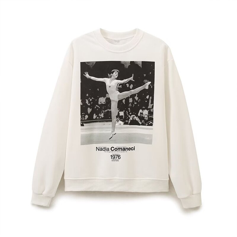 Printed Sports Sweater Factory - OEM Custom Retro Round Neck Ladies Top