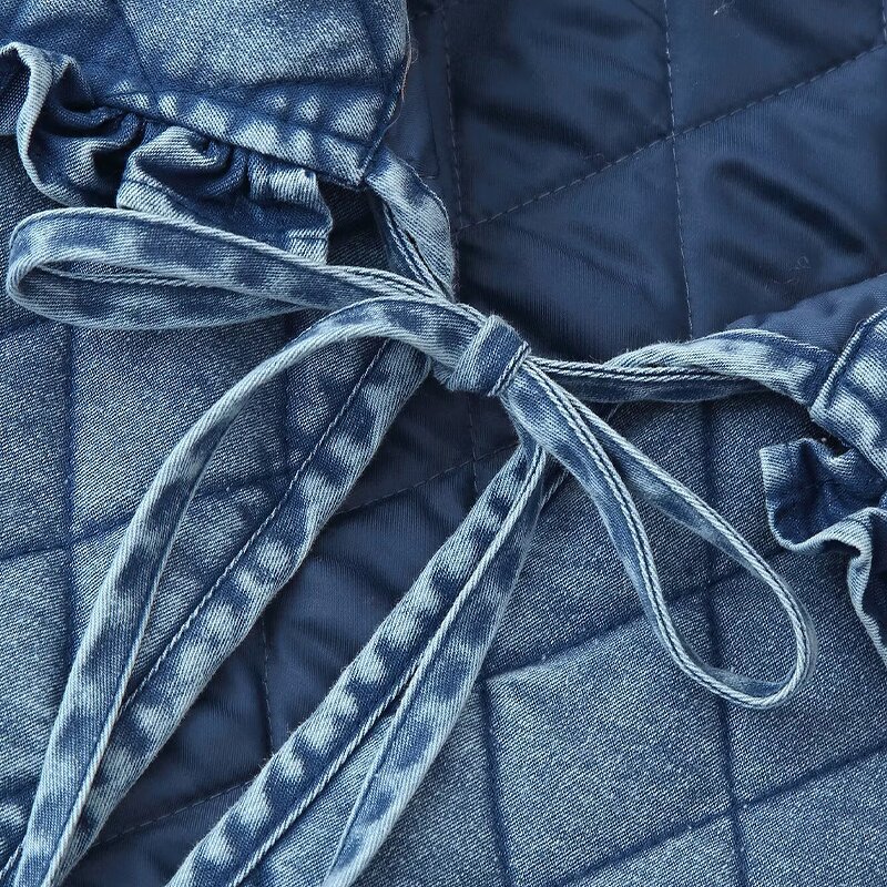 Quilted Washed Denim Coat Factory - OEM Custom Autumn Fashion Retro Casual Lapel