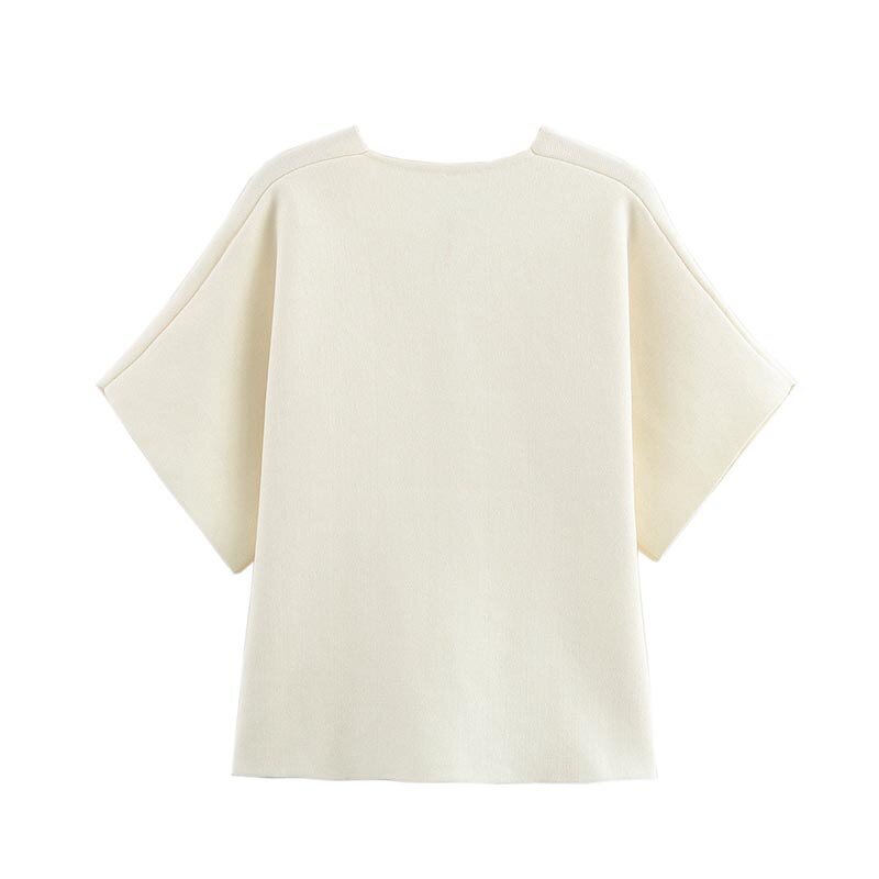 Plain Short-sleeved Sweater Factory - OEM Custom Retro V-neck Single-breasted Female