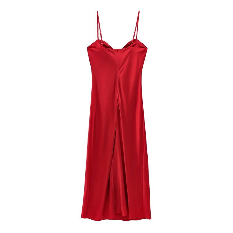 V-neck Satin Midi Dress Factory - OEM Custom Women's Spring V-neck Sleeveless Sexy