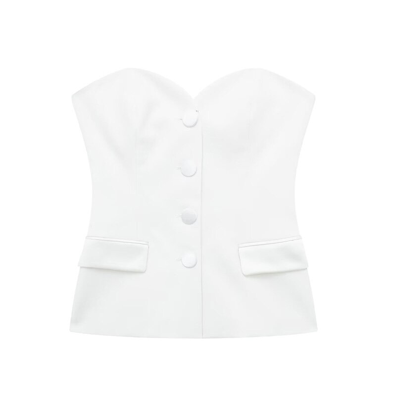 Streetwear Off Shoulder Tank Top Factory - OEM Custom Vintage Button Up Chic Vest