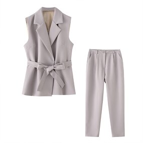 Solid Color Vest Trousers Suit Factory - OEM Custom Retro Belt Suit Vest