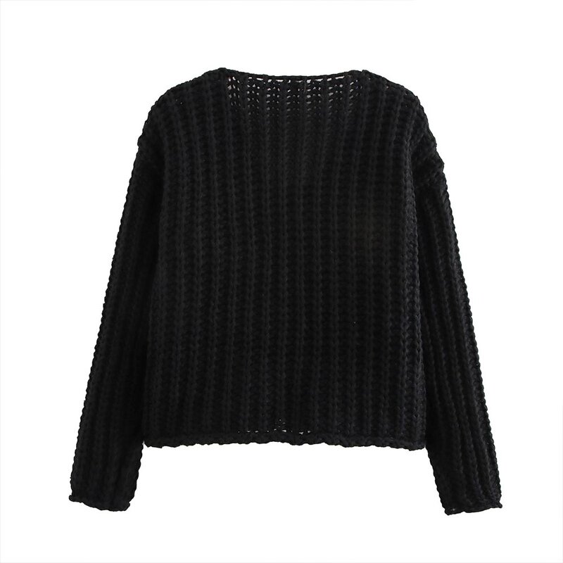Thick Needle Loose Sweater Jacket Factory - OEM Custom Retro Round Neck Single-Breasted