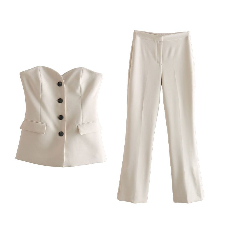 Side Slit Straight-leg Trousers Factory - OEM Custom Vintage Zip Fly High Waist