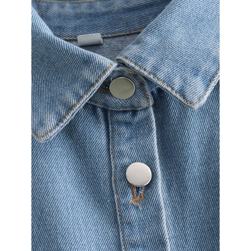 Double Pocket Denim Top Factory - OEM Custom Autumn Winter 3-color Retro Lapel