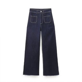 Classic High-Waisted Navy Jeans Factory - OEM Custom Autumn Casual Straight Decorated
