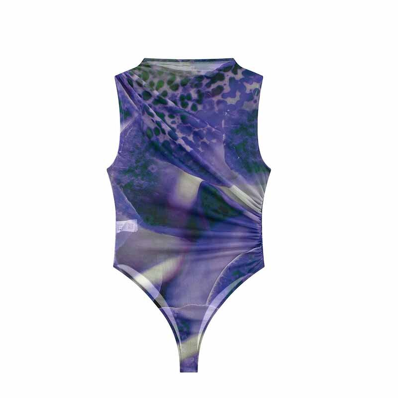 Ruffle Trim Tulle Bodysuit Factory - OEM Custom Retro Casual Sexy Slim Fit