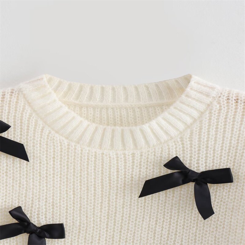 Short Sleeve Bow Knit Pullover Factory - OEM Custom Summer Casual Round Neck Sweater