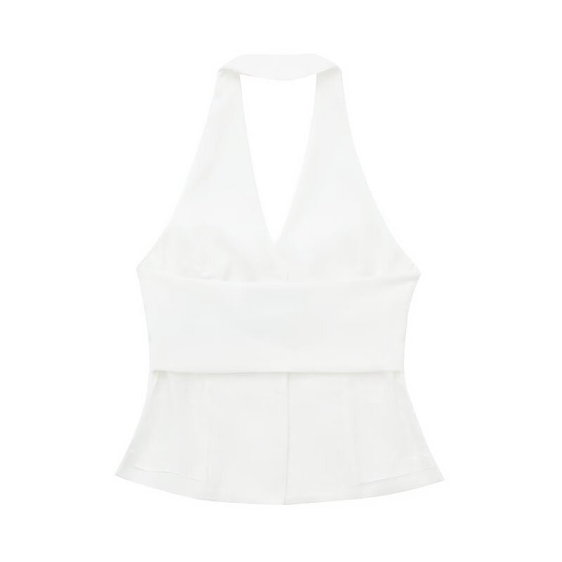 Single Breasted White Vest Factory - OEM Custom Retro Backless Halter Neck Ladies